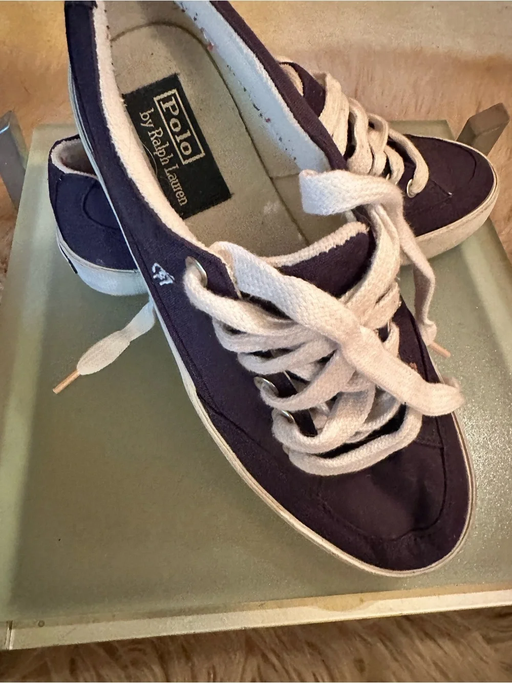 Polo by Ralph Lauren Navy Canvas Low-Top Sneakers with White Accents